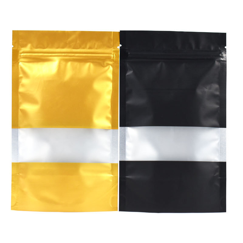 Custom printing resealable matte stand up pouch plastic zip lock with window black mylar bags