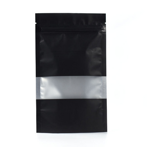 Custom printing resealable matte stand up pouch plastic zip lock with window black mylar bags