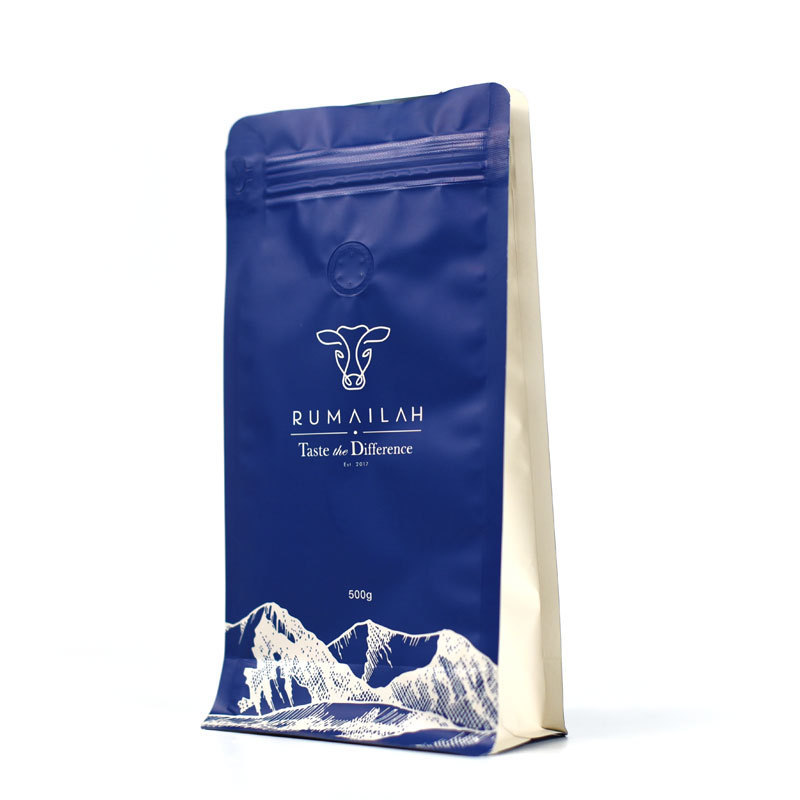 Custom printed private label matte aluminum foil stand up pouch 250g 12oz flat bottom coffee bag with valve