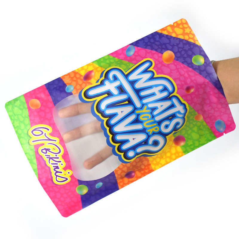 Custom printed mylar smell proof stand up pouch candy food packaging 3.5g mylar ziplock bag with window