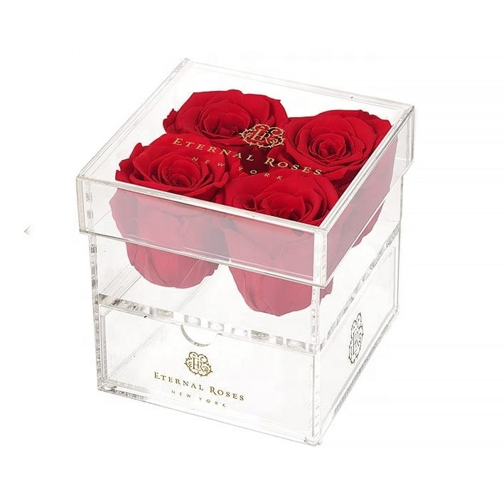 Square Preserved Rose Acrylic Flower Box Small Clear Flower Box Wedding Decor Gift Box