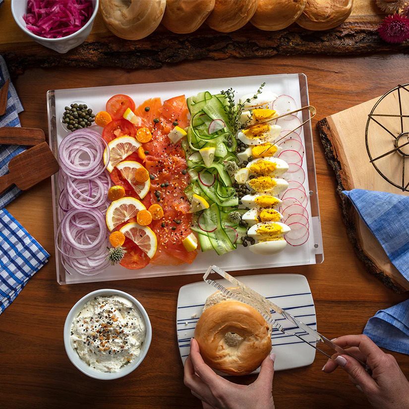 Jewish Lucite Solid Challah Board Shabbat Acrylic kitchen knife set with acrylic stand Block Design