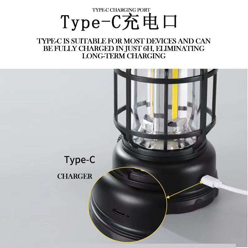 Outdoor camping essentials portable Atmosphere lamp rechargeable Adjustable light source retro LED lantern with Bluetooth