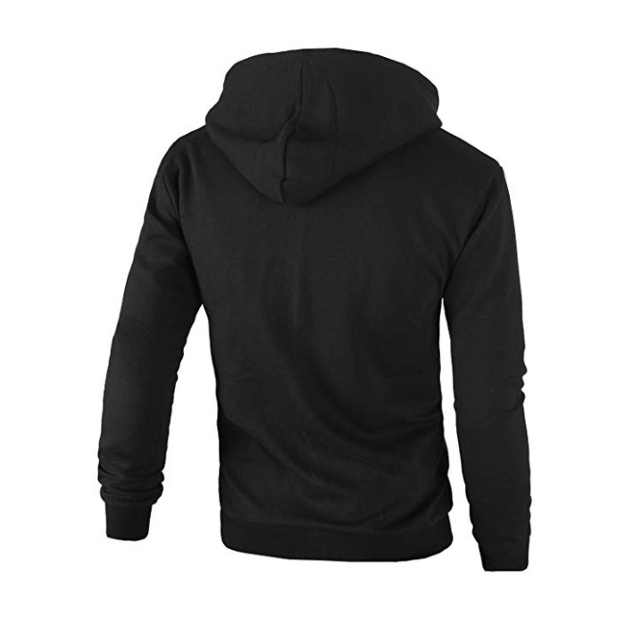 Custom Zip Hoodie Men 100% Cotton Thermal Pocket Black Hoodie With White Strings