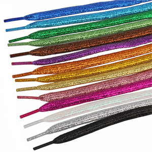 Wholesale Colorful Shoelaces Of Sneakers Flat Shoe Laces Running Shoe Lacing Metallic Glitter Shiny Shoelaces