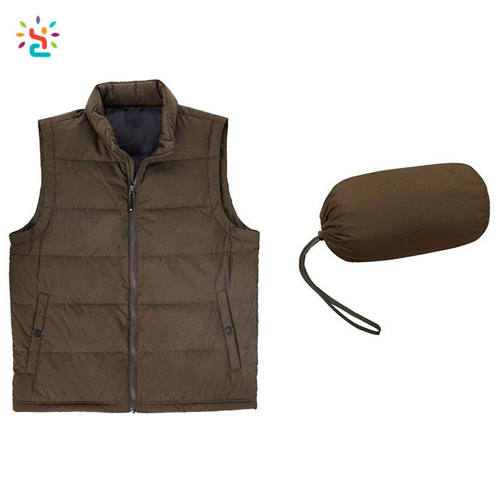 Wholesale down vest mens down vest custom cheap uniform vests packable sleeveless jacket with storage bag Utility