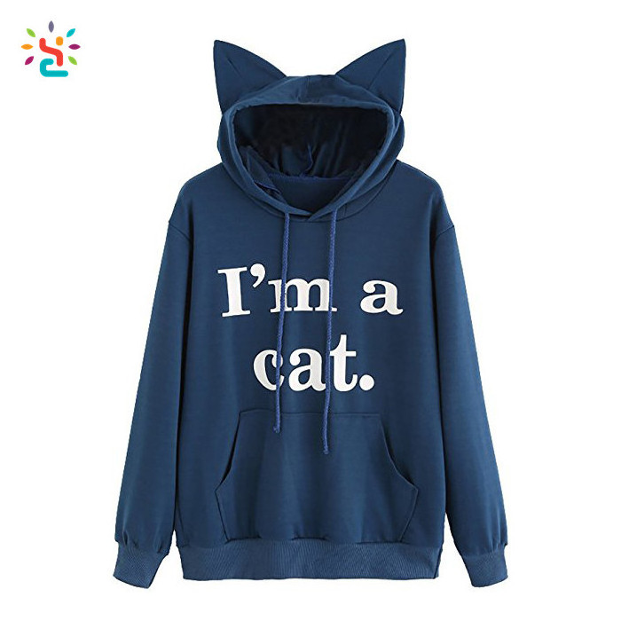 Trendy hoodie with cat ears sweatshirt womens gym hoodies cute sweat suit blank sport streetwear hoodies custom printed