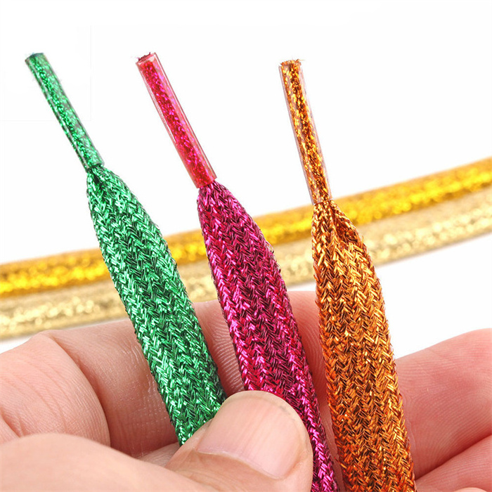 Wholesale Colorful Shoelaces Of Sneakers Flat Shoe Laces Running Shoe Lacing Metallic Glitter Shiny Shoelaces