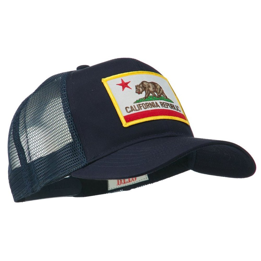 Wholesale California State Bear Hat Flag Patched Twill Mesh Trucker Cap Custom Logo Navy Blue Hat