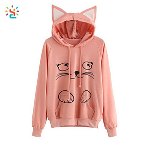 Trendy hoodie with cat ears sweatshirt womens gym hoodies cute sweat suit blank sport streetwear hoodies custom printed