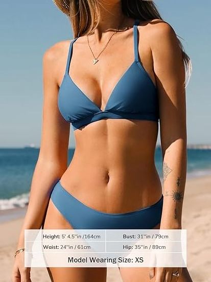 Bikini Set for Women Two Piece Swimsuits V Neck Low Rise Crisscross Back Self Tie Spaghetti Straps Bikini