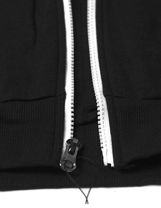 Custom Zip Hoodie Men 100% Cotton Thermal Pocket Black Hoodie With White Strings