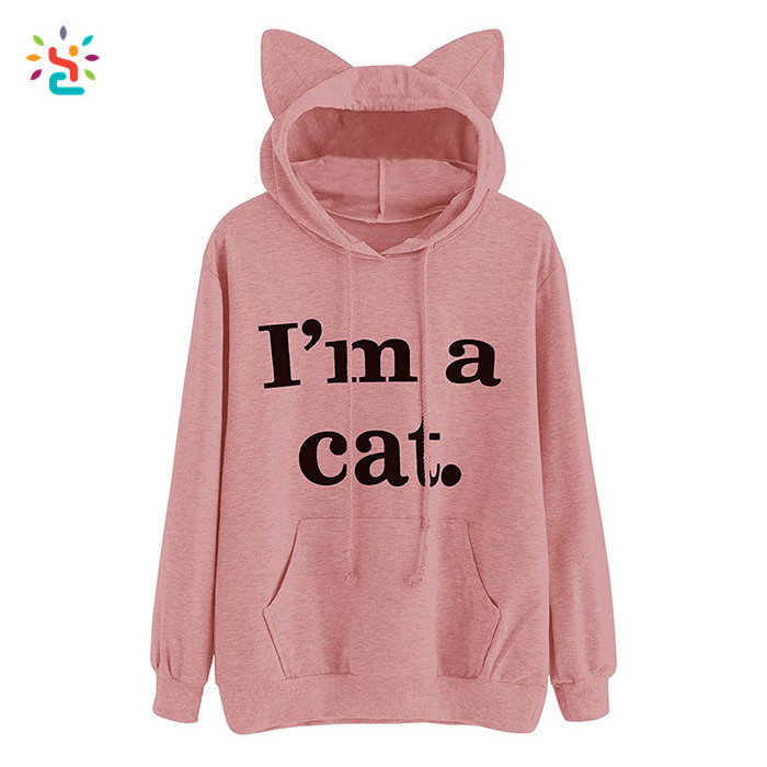 Trendy hoodie with cat ears sweatshirt womens gym hoodies cute sweat suit blank sport streetwear hoodies custom printed