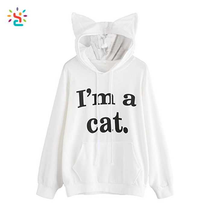 Trendy hoodie with cat ears sweatshirt womens gym hoodies cute sweat suit blank sport streetwear hoodies custom printed