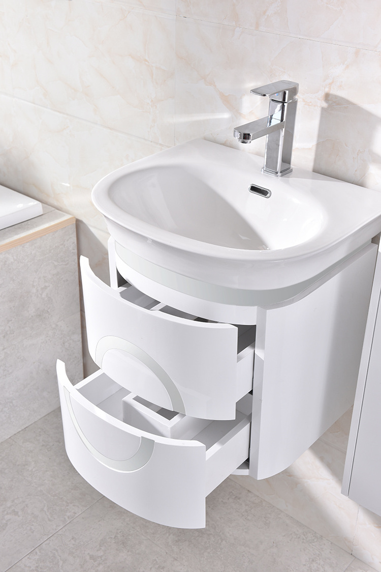 Small size corner modern PVC bathroom vanity with side cabinet