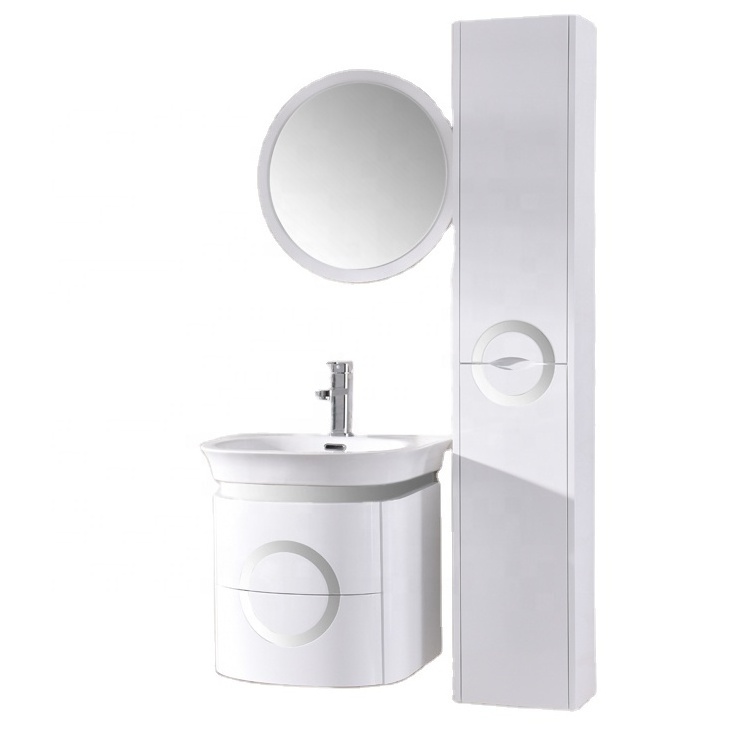 Small size corner modern PVC bathroom vanity with side cabinet