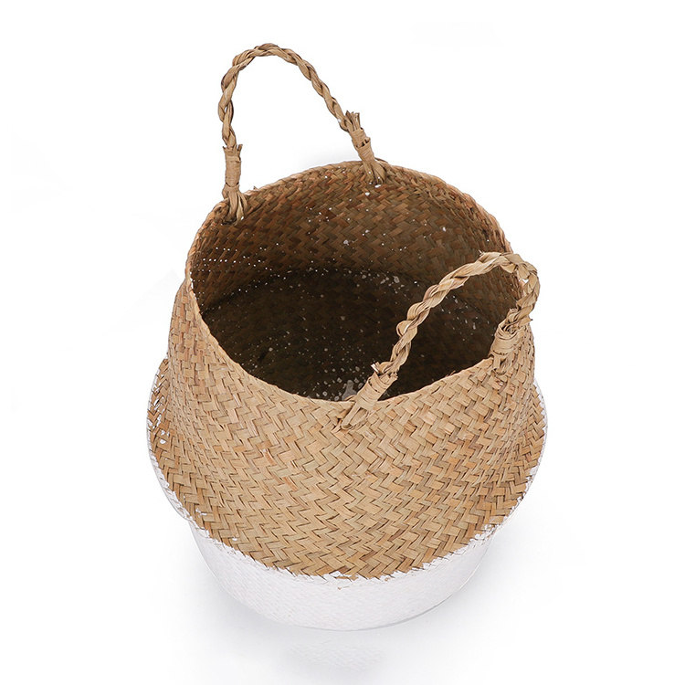 Home antique grass bangladesh round woven seagrass storage belly basket for flower pots