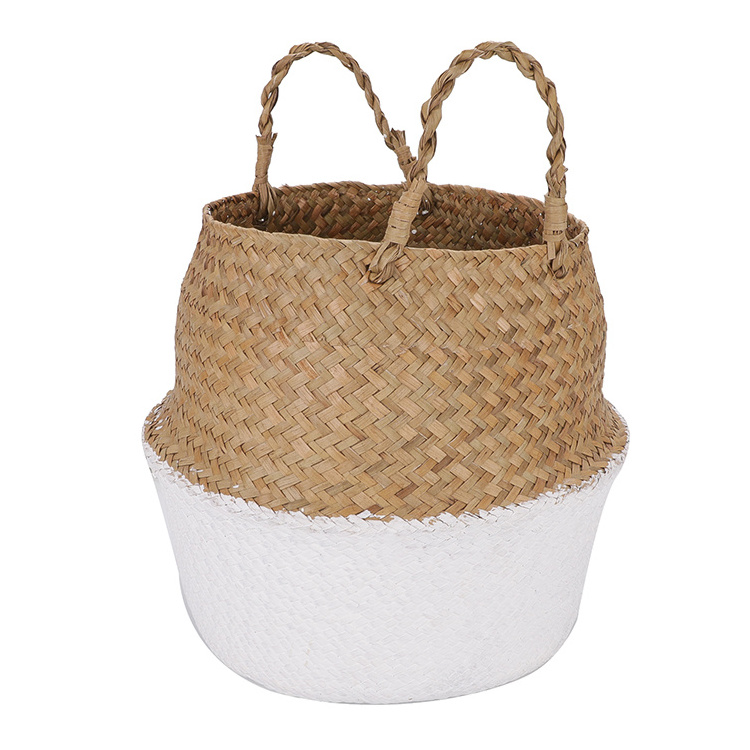 Home antique grass bangladesh round woven seagrass storage belly basket for flower pots