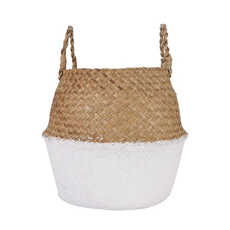 Home antique grass bangladesh round woven seagrass storage belly basket for flower pots