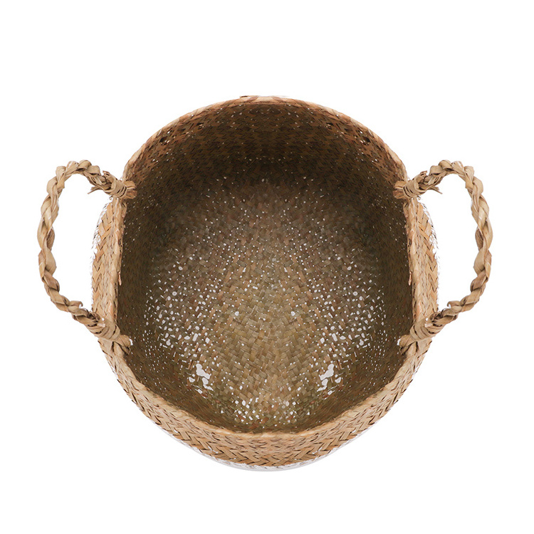 Home antique grass bangladesh round woven seagrass storage belly basket for flower pots