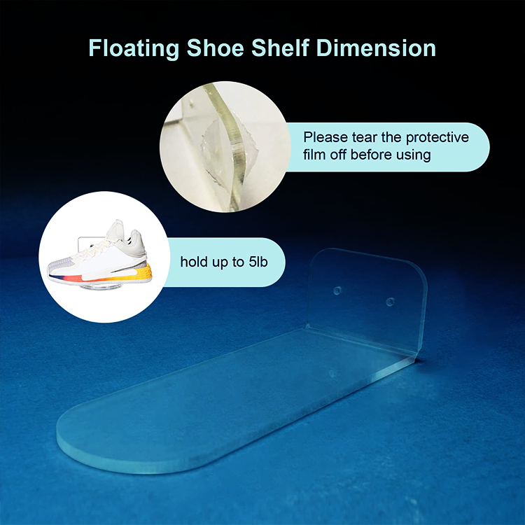 Floating Shoe Display Shelves for Wall Mount for Showcase Sneaker Collection or Shoes Clear Acrylic Floating Shelves