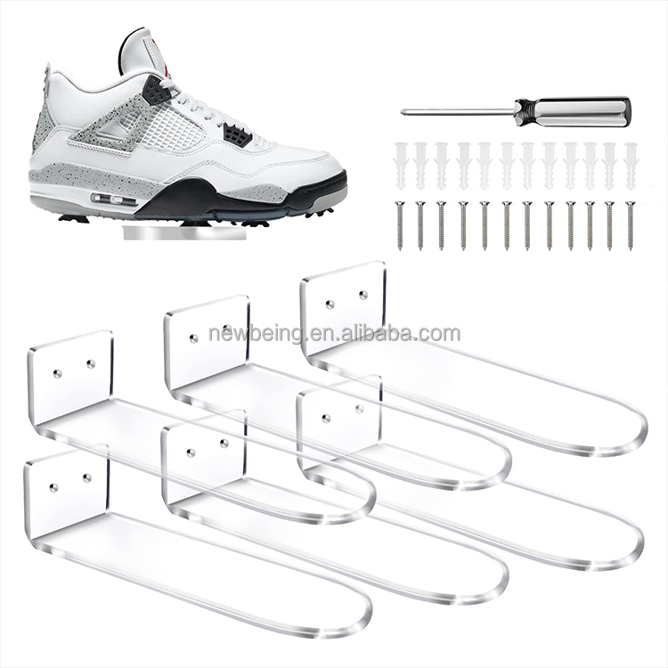 Wall Mounted to Display Collectible Shoes Includes Cross Screws Clear Acrylic Floating Shoe Display Stands Sneaker Shelves