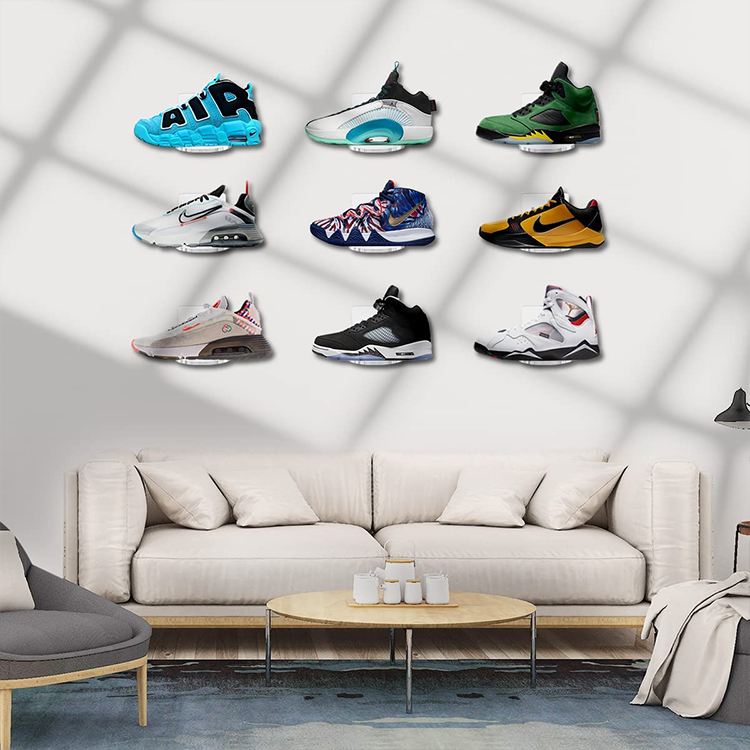 Wall Mounted to Display Collectible Shoes Includes Cross Screws Clear Acrylic Floating Shoe Display Stands Sneaker Shelves