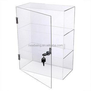 Custom clear acrylic display cabinet locking clear acrylic display case with lock