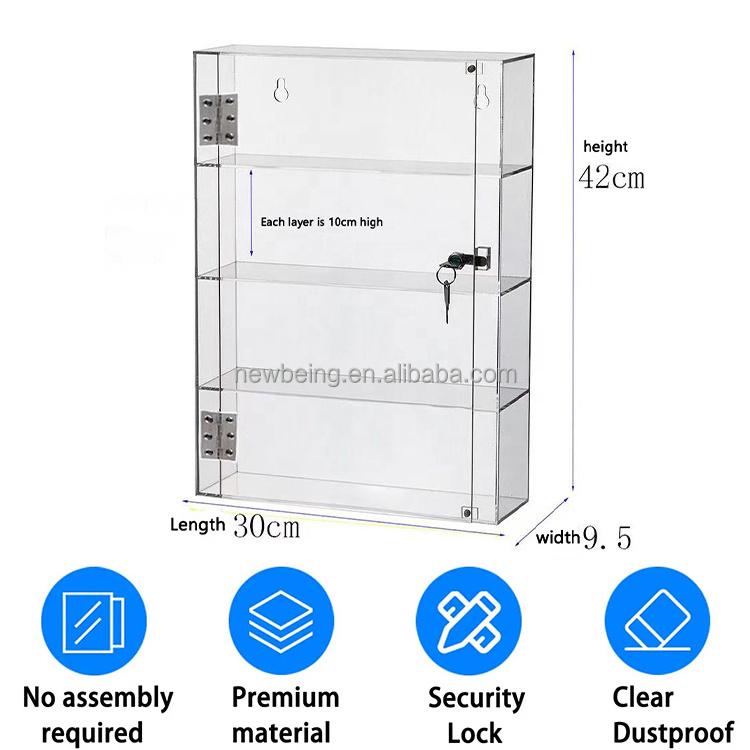 Custom clear acrylic display cabinet locking clear acrylic display case with lock