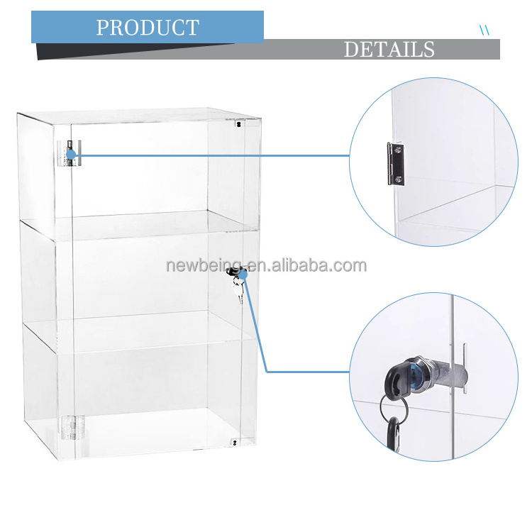 Custom clear acrylic display cabinet locking clear acrylic display case with lock