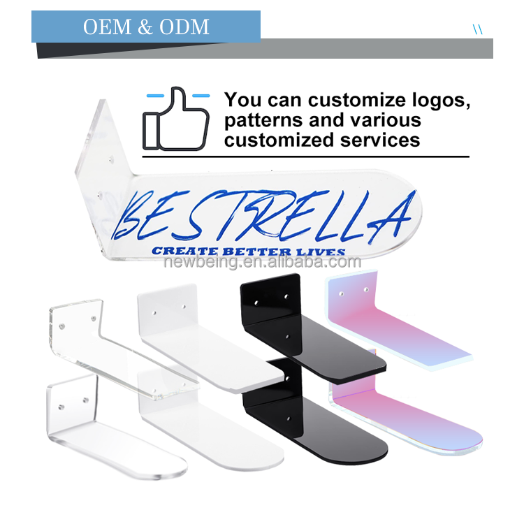 Custom Acrylic Floating Shoe Display Shelves Wall Mount Clear Acrylic Floating Shelves for Showcase Sneaker Collection