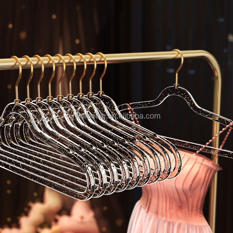 Acrylic clothes hanger seamless household transparent plastic clothing store cute crystal gold powder clothes drying rack