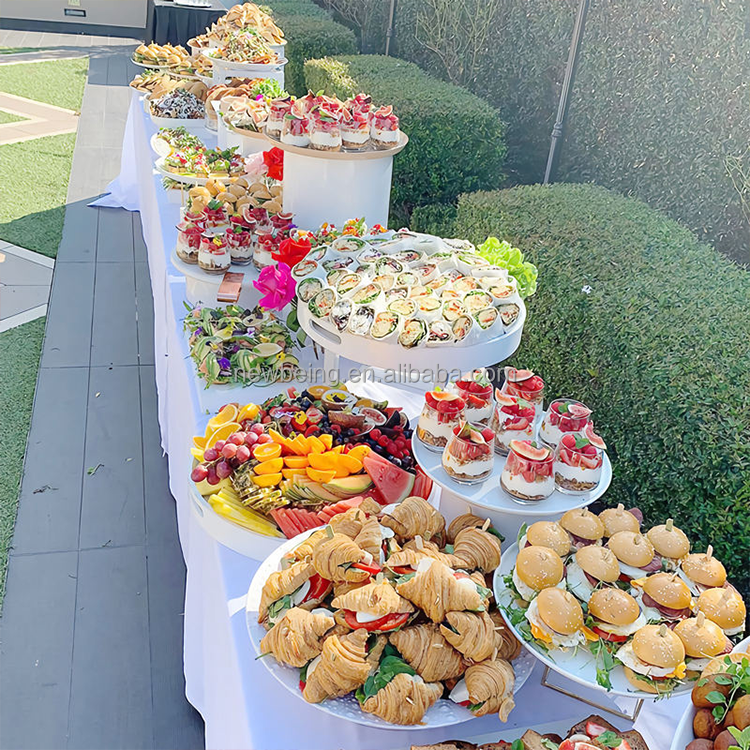 Round Square Wedding Party Acrylic Food Cubes White Plinth Food Stand Acrylic Display Riser Buffet Risers Set