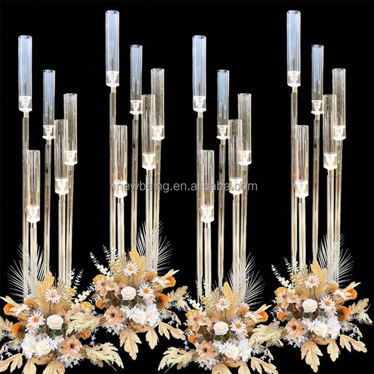 wedding table centerpieces candelabra long stemmed modern acrylic tube chimney crystal candle holders