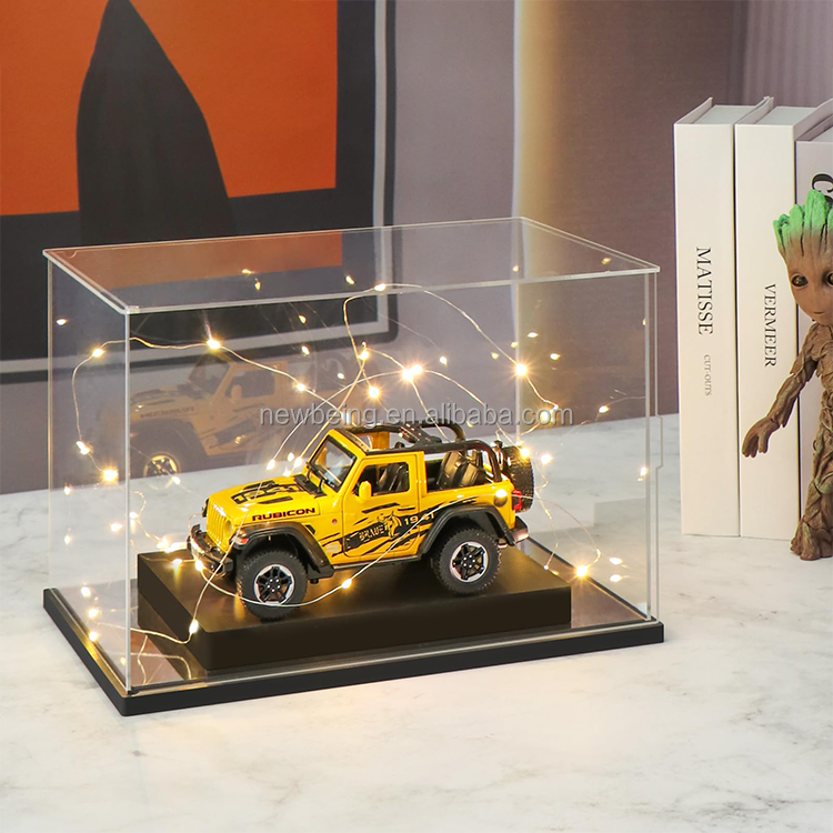 Clear Display Case Acrylic Display Box with Mirror for Model Car Dustproof Showcase for Action Figures or Trophy Collections