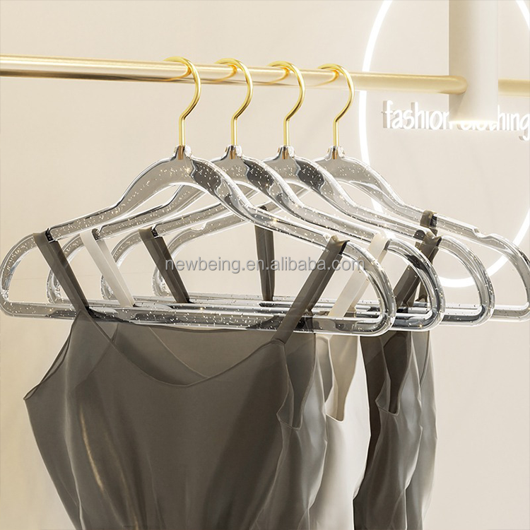 Acrylic clothes hanger seamless household transparent plastic clothing store cute crystal gold powder clothes drying rack