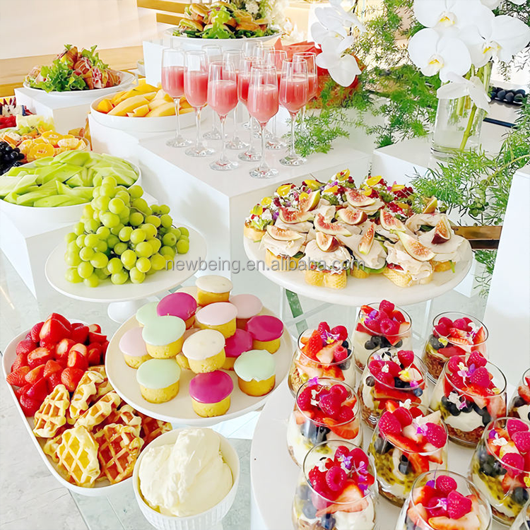 Round Square Wedding Party Acrylic Food Cubes White Plinth Food Stand Acrylic Display Riser Buffet Risers Set