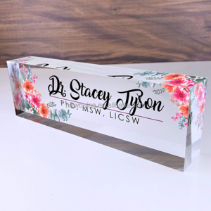 Customized Printed Office Desk Name Plate Personalized Premium Clear Acrylic Glass Block