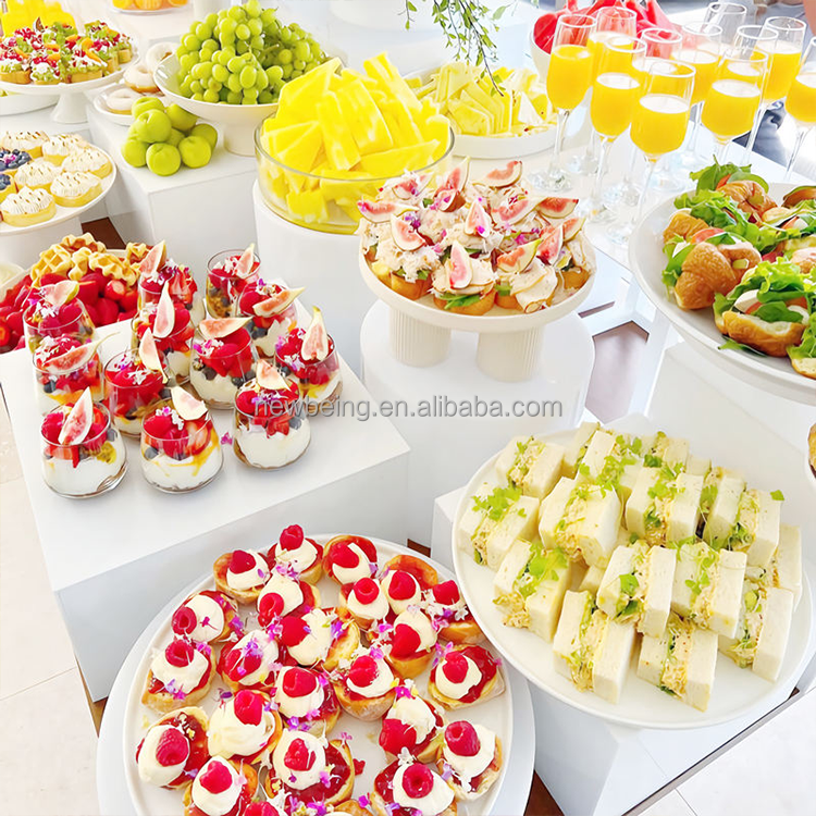 Round Square Wedding Party Acrylic Food Cubes White Plinth Food Stand Acrylic Display Riser Buffet Risers Set