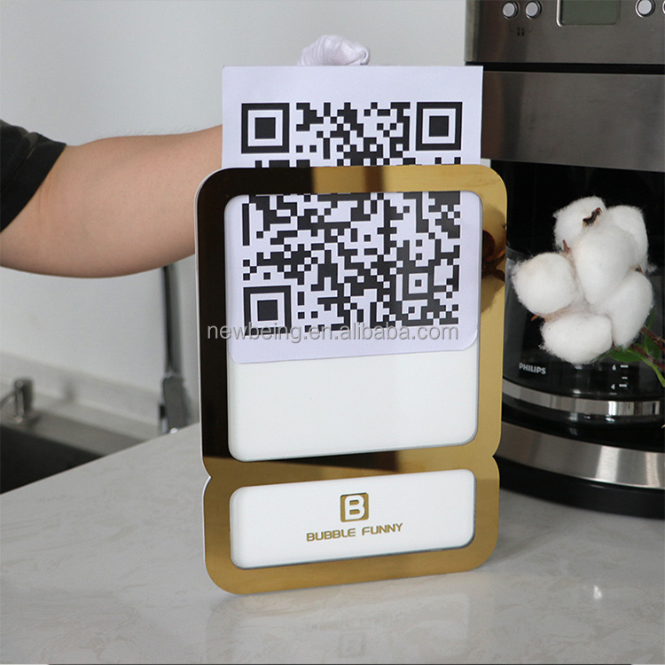 Customize Gold QR Code Business Store Social Media Sign Table Top Acrylic Billboard Facebook Instagram Plaque