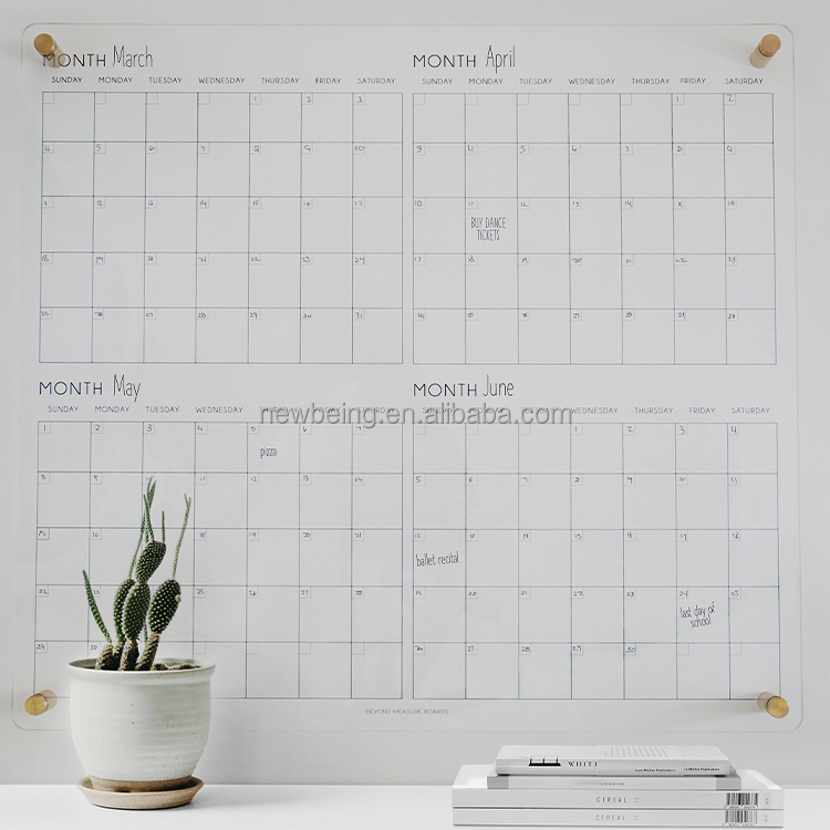 Modern Home Decor Four Month Acrylic Calendar Acrylic Wall Calendar Quarterly Calendar Clear Wall Planner