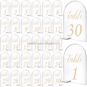 Acrylic Sign Gold Printed 1-30 Table Signs with Clear Table Number Display Stand for Wedding Reception Event Party