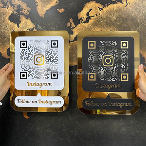 Customize Gold QR Code Business Store Social Media Sign Table Top Acrylic Billboard Facebook Instagram Plaque