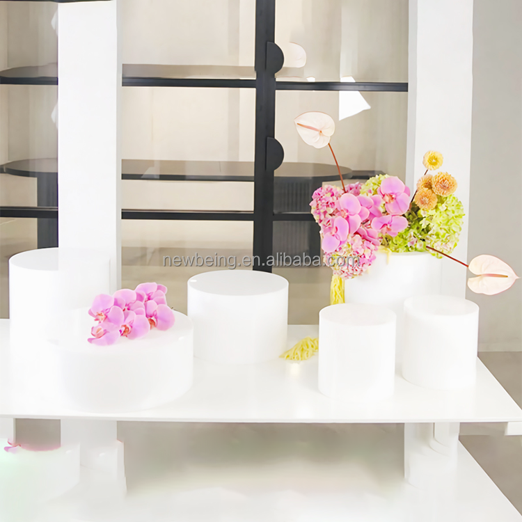 Round Square Wedding Party Acrylic Food Cubes White Plinth Food Stand Acrylic Display Riser Buffet Risers Set