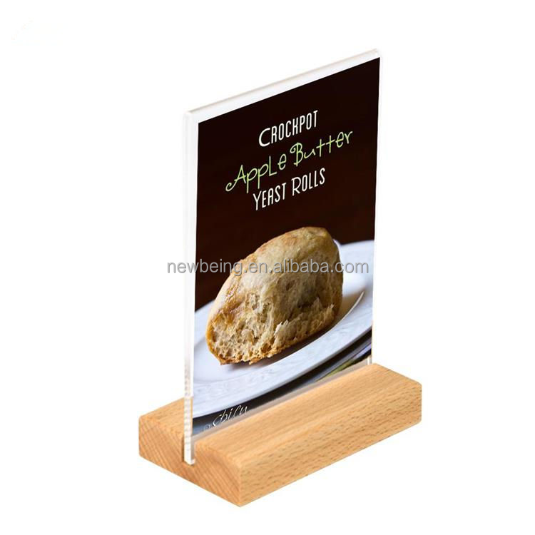 A4 A5 A6 A7 Customization Double Sided Sign Card Photo Frame Restaurant Clear Tabletop Acrylic T-Shaped Wood Menu Holder Stand