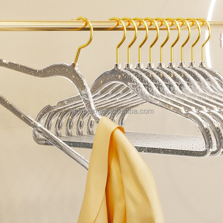 Acrylic clothes hanger seamless household transparent plastic clothing store cute crystal gold powder clothes drying rack