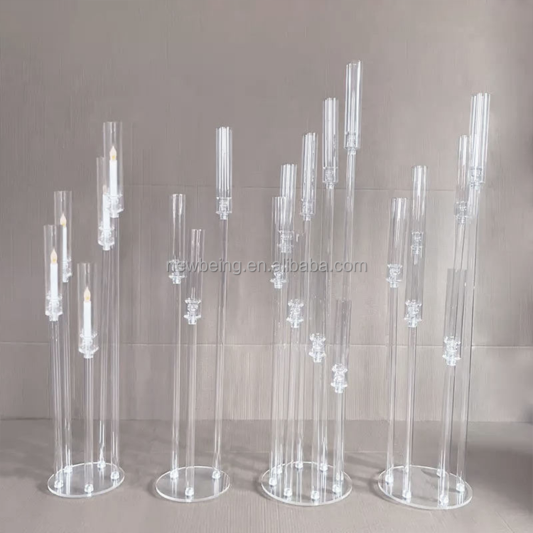 wedding table centerpieces candelabra long stemmed modern acrylic tube chimney crystal candle holders