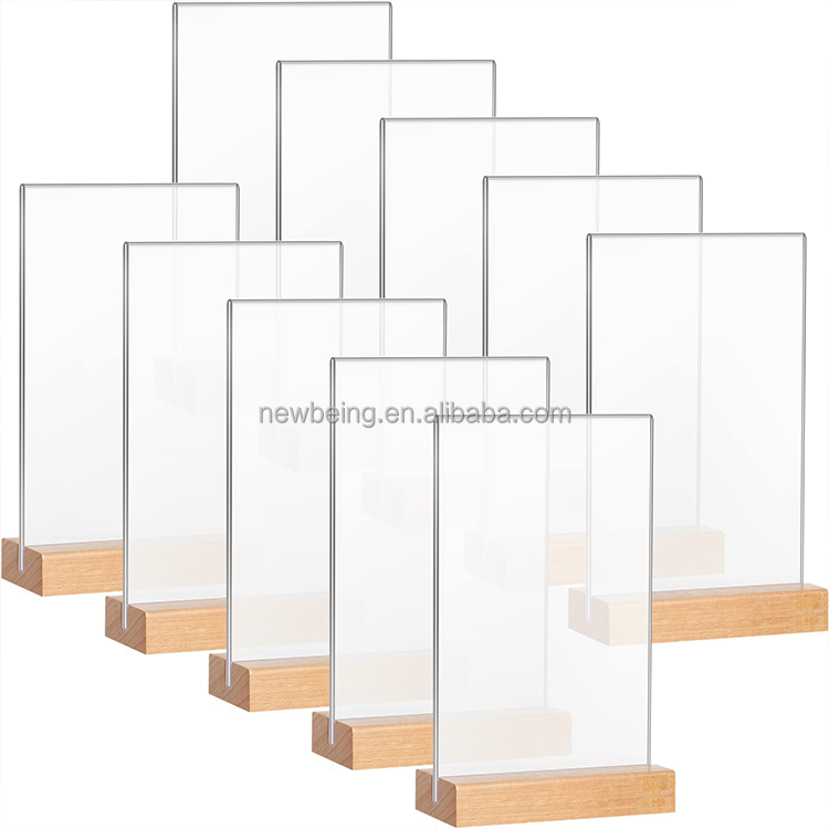 A4 A5 A6 A7 Customization Double Sided Sign Card Photo Frame Restaurant Clear Tabletop Acrylic T-Shaped Wood Menu Holder Stand