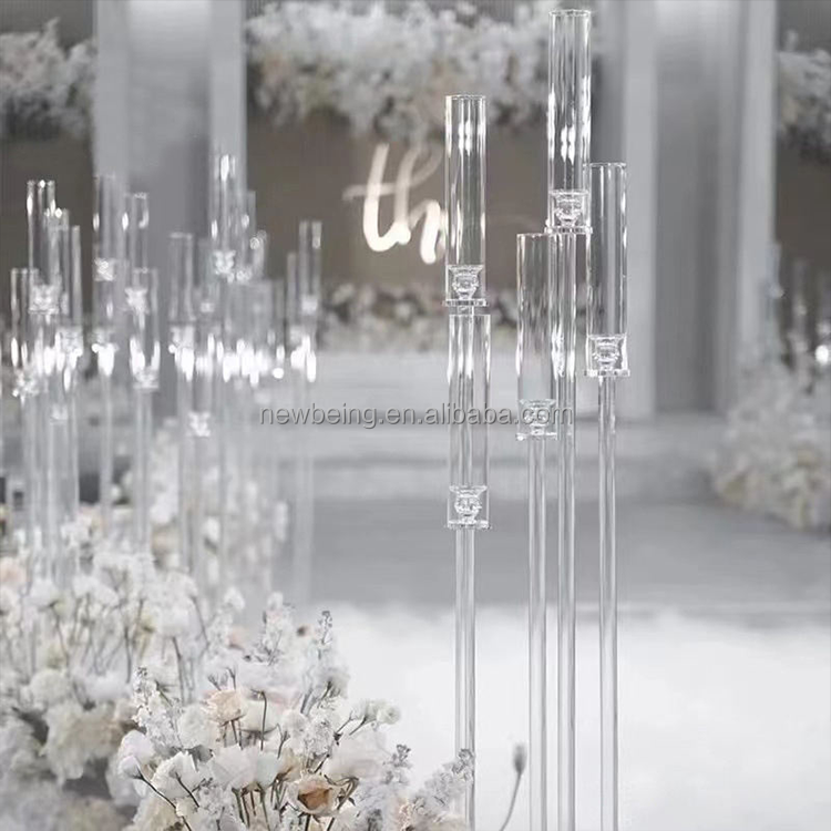 wedding table centerpieces candelabra long stemmed modern acrylic tube chimney crystal candle holders