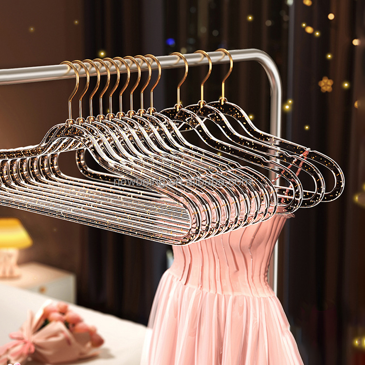 Acrylic clothes hanger seamless household transparent plastic clothing store cute crystal gold powder clothes drying rack